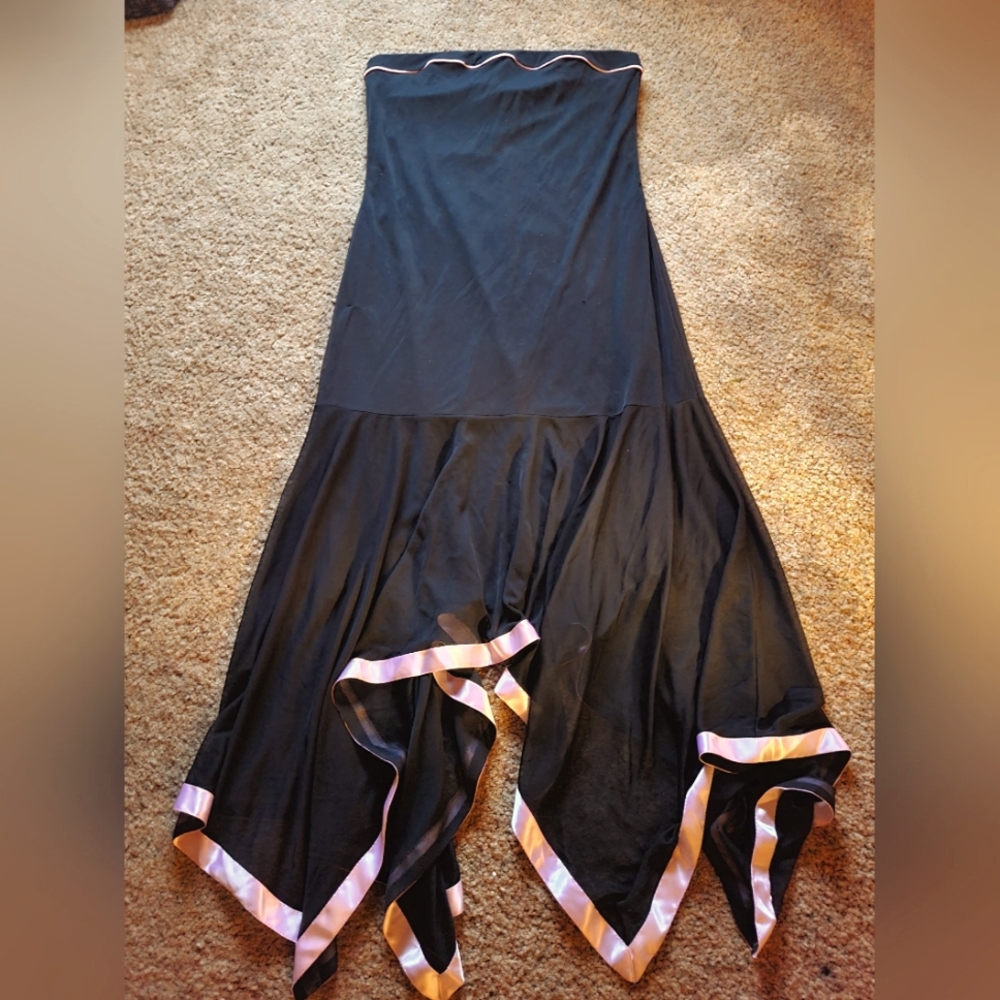 Strapless Taboo Dress Black w/ pink accents w/ Asymmetrical Hem Size L